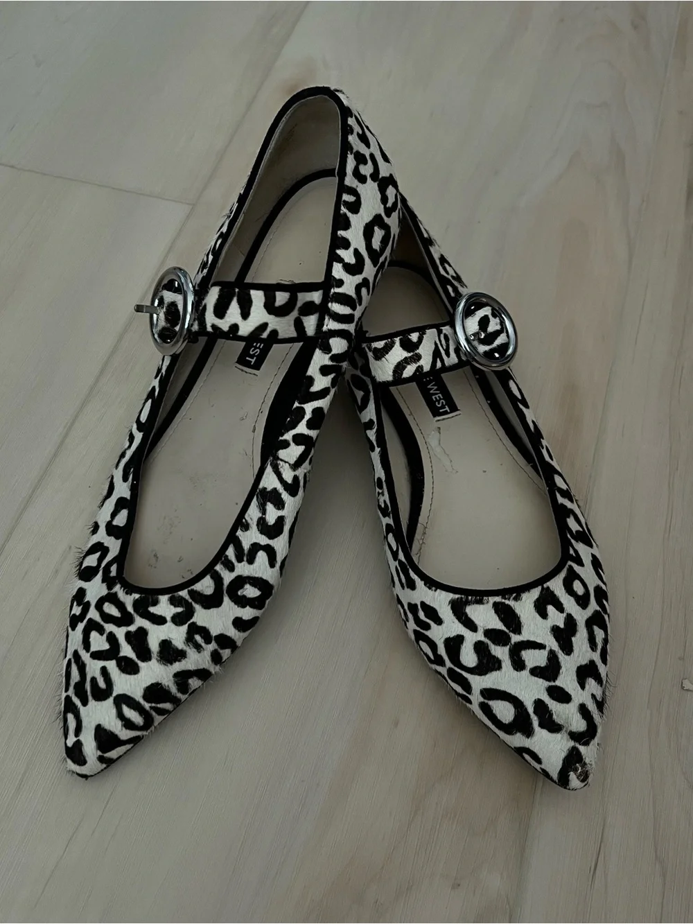 Animal Print Mary Jane Flats in Black & White